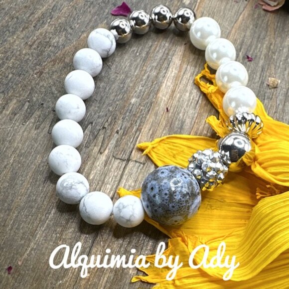 Alquimia Jewelry - Super big Jasper and howlite bohemian bracelet